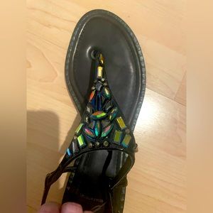 Brian Atwood rhinestone sandals. Leather sole, uppers, lining.